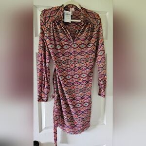 Sweet Pea by Staci Frati Nylon Mesh Long Sleeve Belted Dress Small nwt